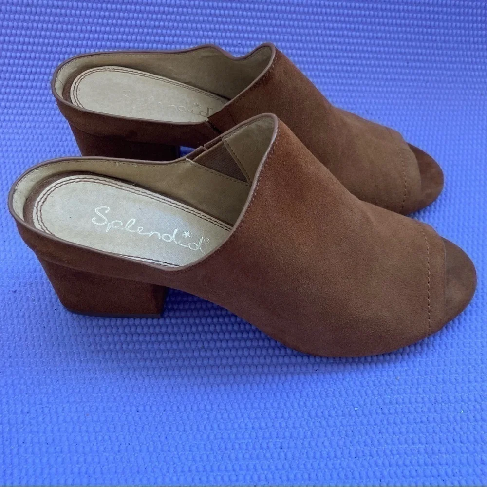 Splendid Women's 8.5 Danica Mule Sandal Open Toe Neutral Tan Suede Block Heel